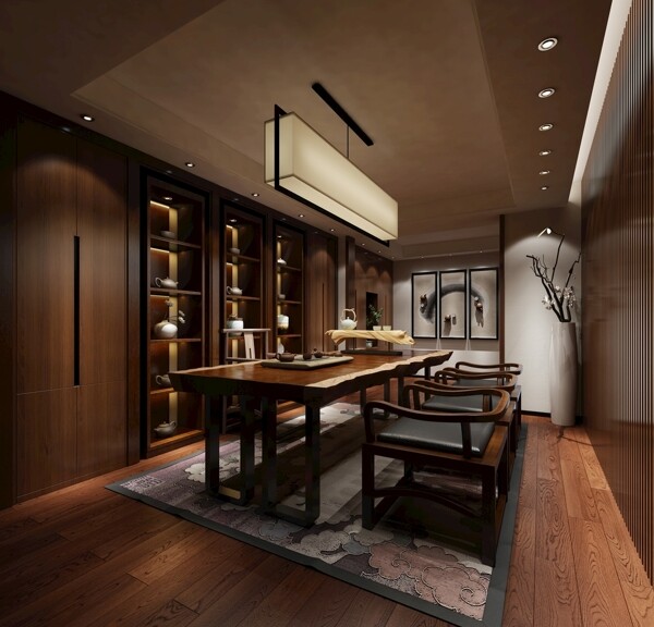 中式茶室3D模型效果图