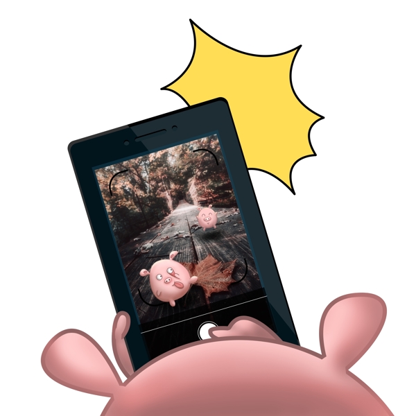 小猪手机拍照手绘插画psd