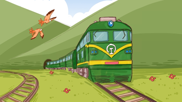 坐火车去旅行手绘原创插画
