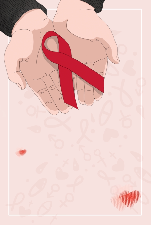 手绘创意爱心预防艾滋病背景