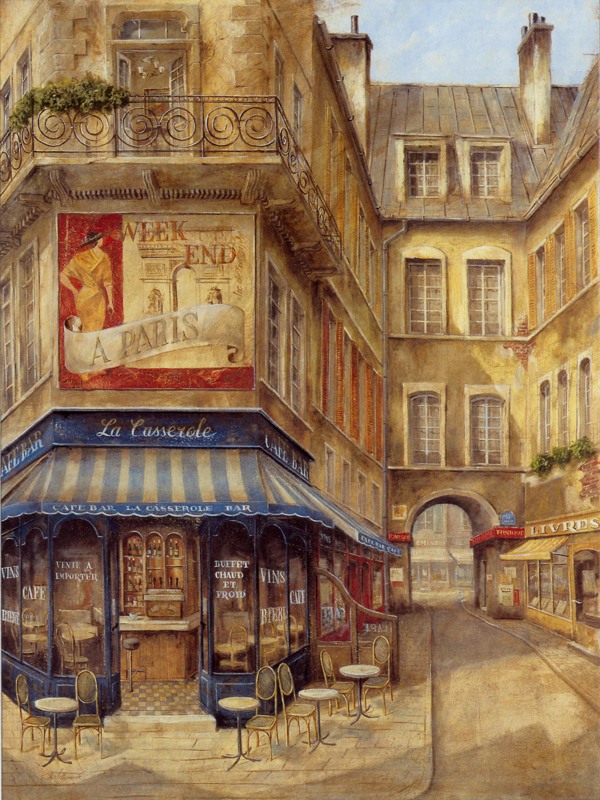 欧式装饰画巴黎街景酒吧图片