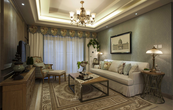 欧式时尚金褐色背景墙客厅室内装修效果图