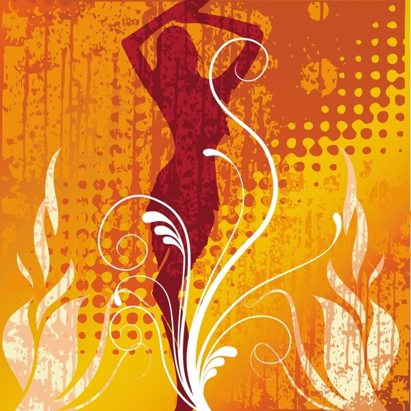 火焰花纹中的舞蹈女孩图片