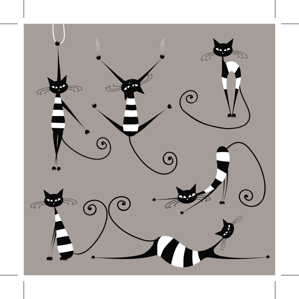 抽象动物猫素描线条猫表情猫黑白