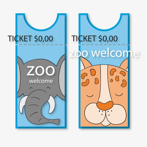 2款彩绘动物园门票矢量素材