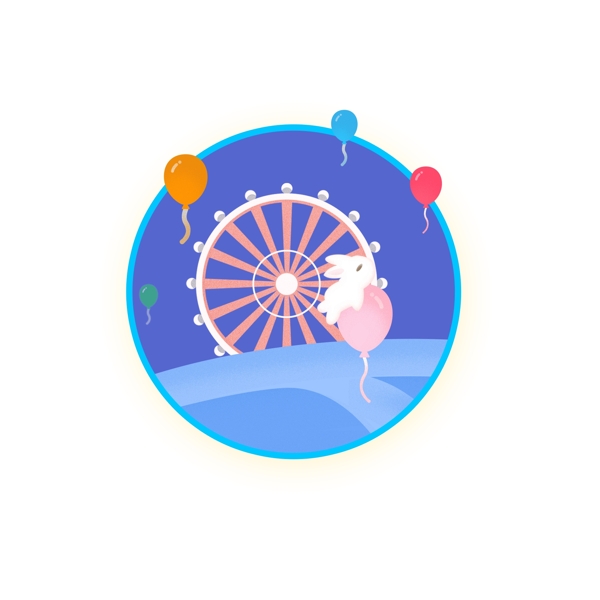 中秋节玉兔摩天轮梦幻旅行可爱圆形图标
