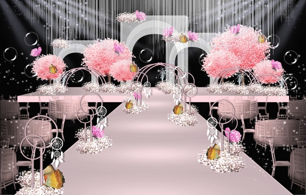 粉白色系樱花主题婚礼舞台效果图
