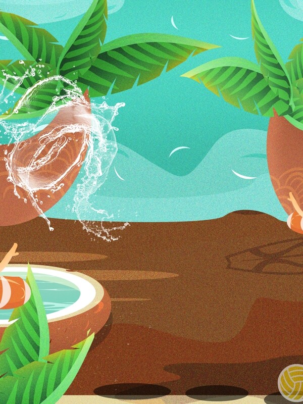 手绘夏日海椰树背景设计