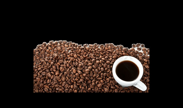 咖啡豆上放了杯咖啡PNG元素