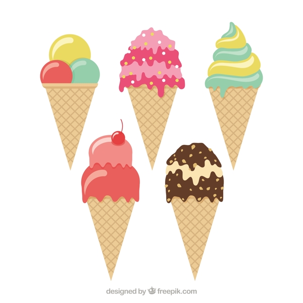 五个锥体冰淇淋平面设计素材
