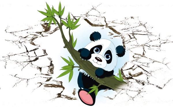3D立体画熊猫吃竹子