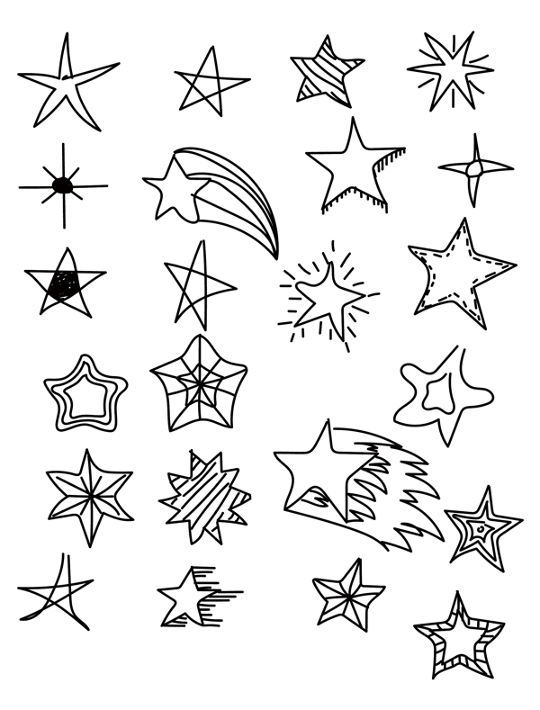 五角星手绘黑色线描简笔画幼儿图案