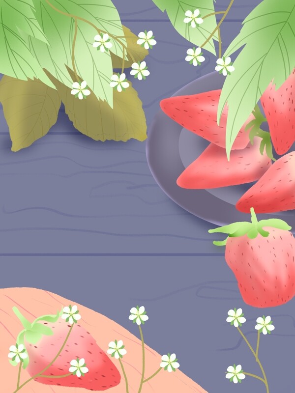唯美草莓水果插画背景