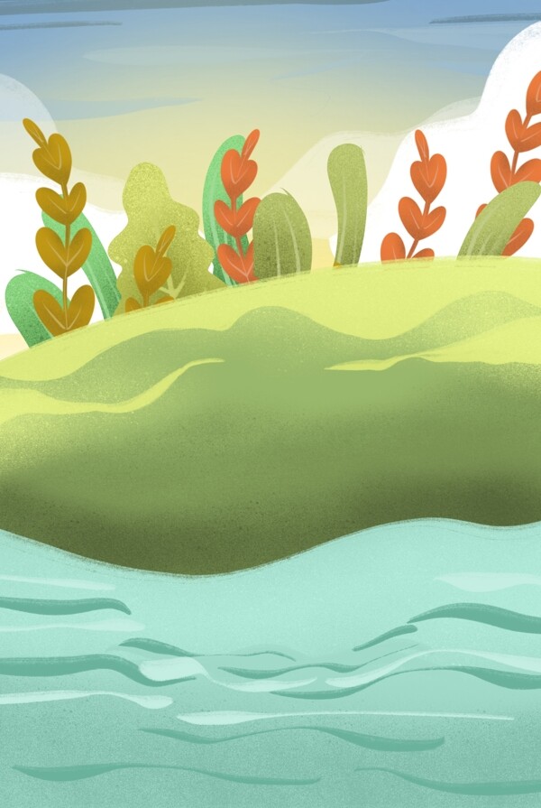 绿色的河水山坡风景