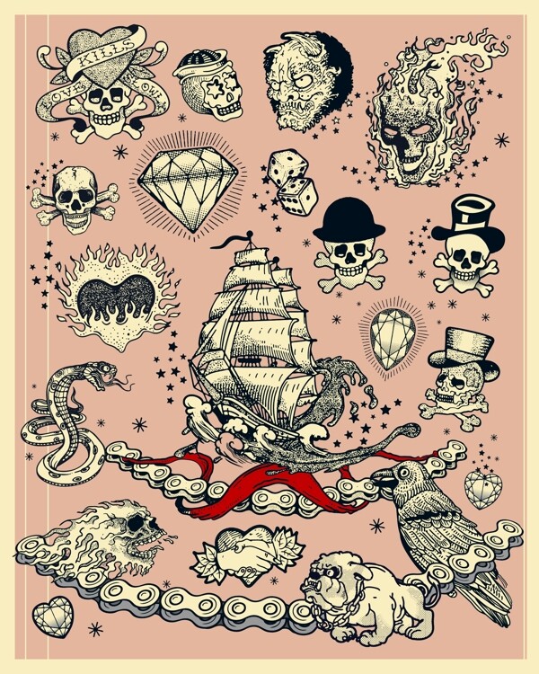 海盗船纹身图案设计