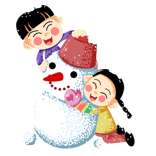 彩绘一起堆雪人的兄妹设计