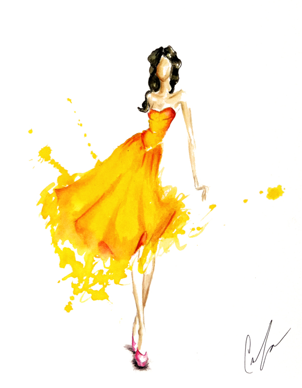 黄色抹胸裙设计图