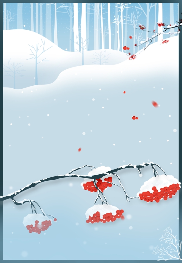 白色大雪节果枝背景设计