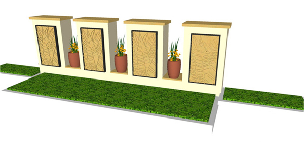 简约现代草坪景观墙skp模型