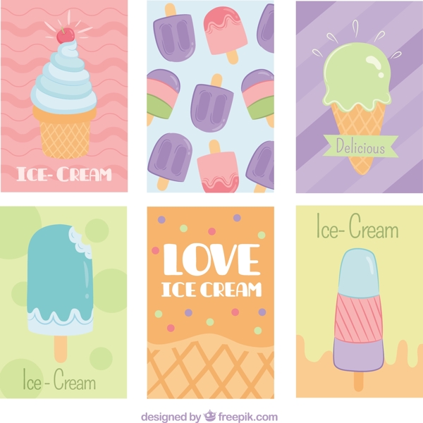 柔和色调的装饰性冰淇淋卡片