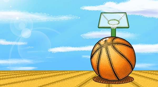 清新卡通手绘篮球插画背景