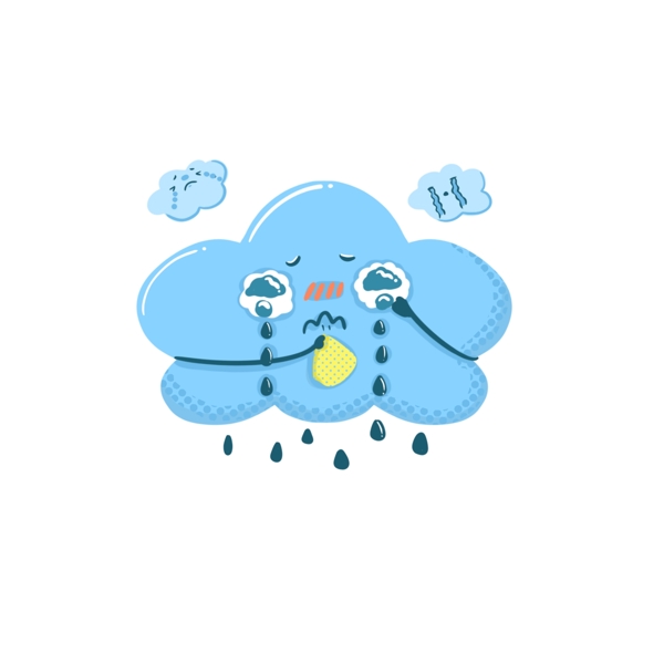 气象小雨天气卡通形象悲伤哭泣云朵蓝色阴雨