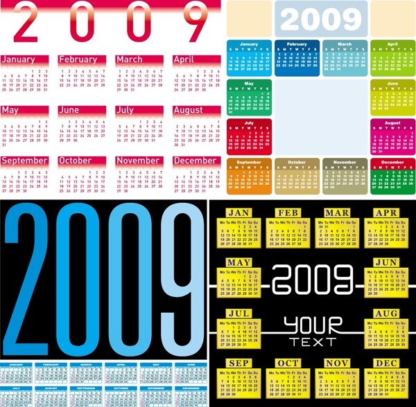 4款2009全年日历矢量素材