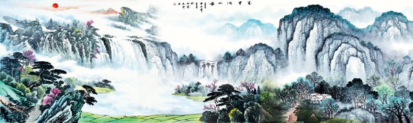 中国风山水画客厅墙壁画