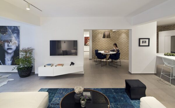 现代客厅蓝色花纹地毯室内装修效果图
