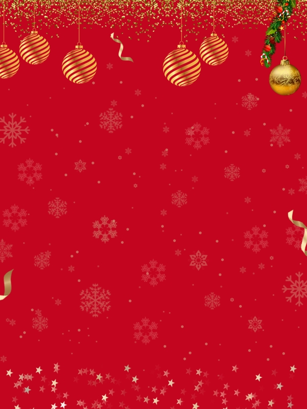 红色圣诞节平安夜雪花铃铛背景素材