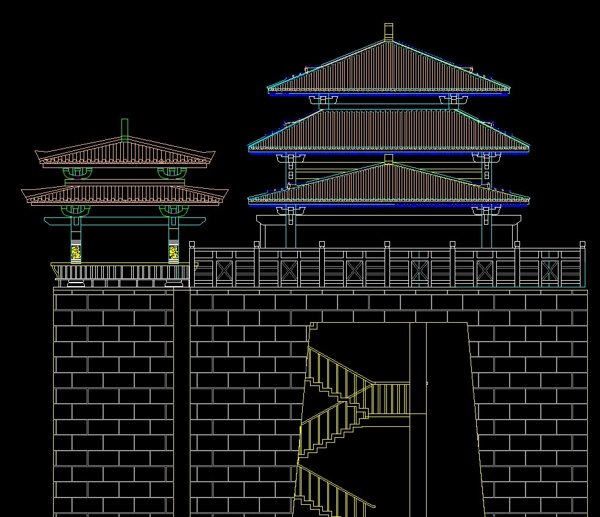 古城门建筑施工图城门侧立面图片