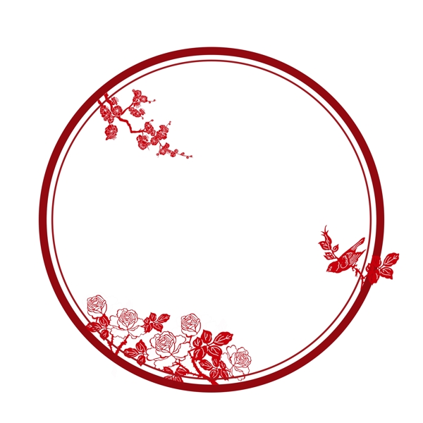 红色圆形剪纸牡丹中国风边框