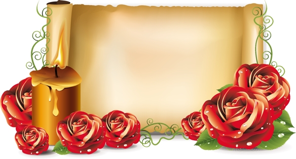 红玫瑰欧式卷轴纸张图片