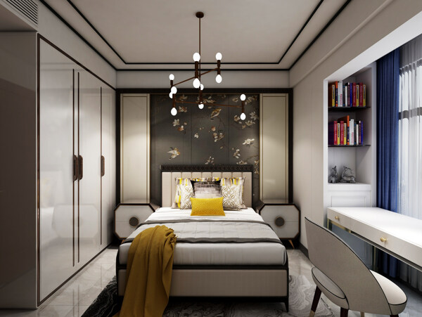 新中式家装卧室效果图