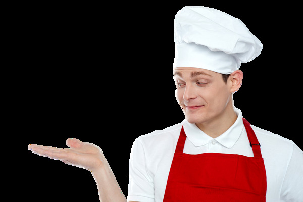 做端盘子手势的厨师图片
