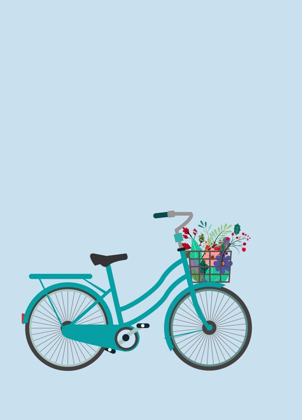 自行车插画花鲜花矢量图