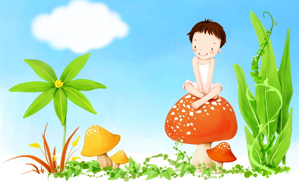 蘑菇上的小孩
