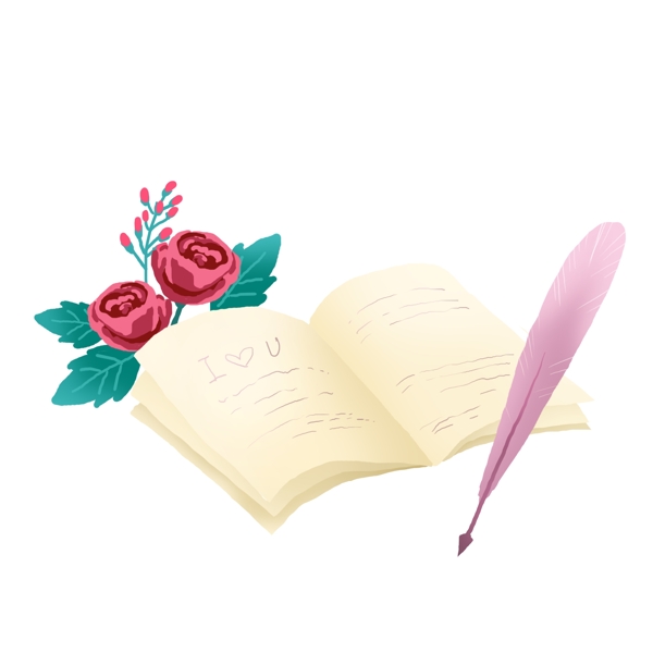 情人节浪漫玫瑰和日记本PNG免抠素材