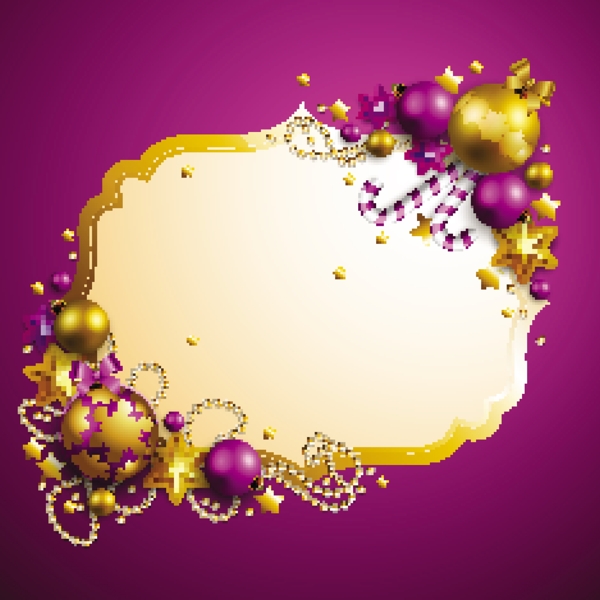 金色和紫色的圣诞装饰框