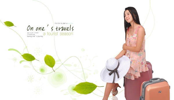 行李女性女人树叶绿叶旅行包psd分层素材源文件09韩国设计元素