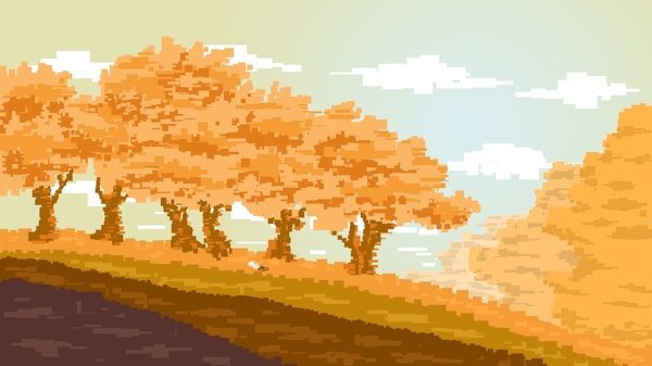 复古秋季天空草坪枫树背景设计