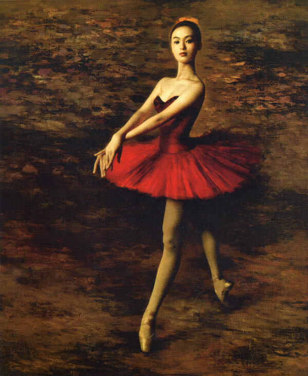 跳芭蕾舞的美少女油画图片