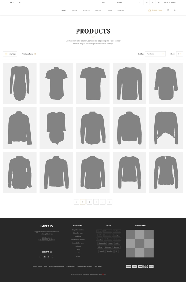 上衣品类列表页设计psd网站模板