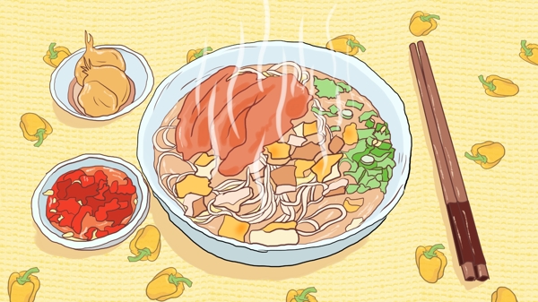 西安美食羊肉泡馍旅游吃货减肥天敌插画