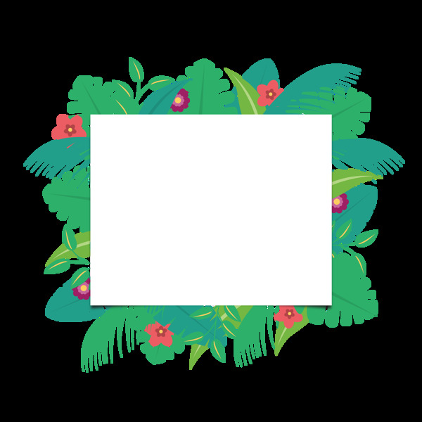绿叶鲜花边框免抠png透明图层素材