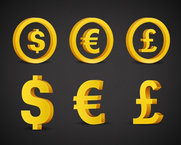 美元符号欧元符号免费货币PSD素材下载