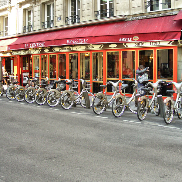 单车租赁与咖啡店影楼摄影背景图片
