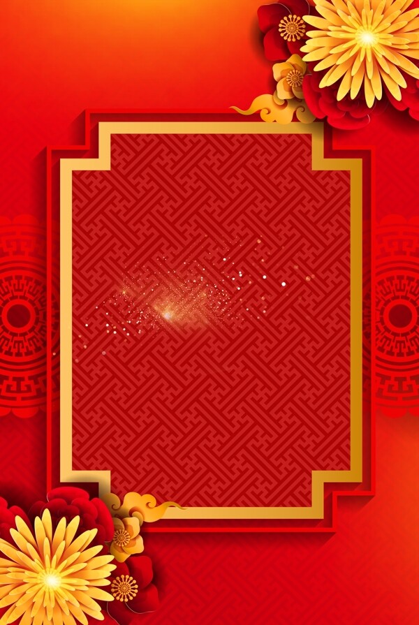 红色喜庆古典新年背景