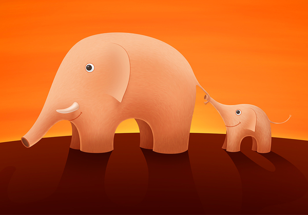 大象母子动物卡通动漫可爱温馨