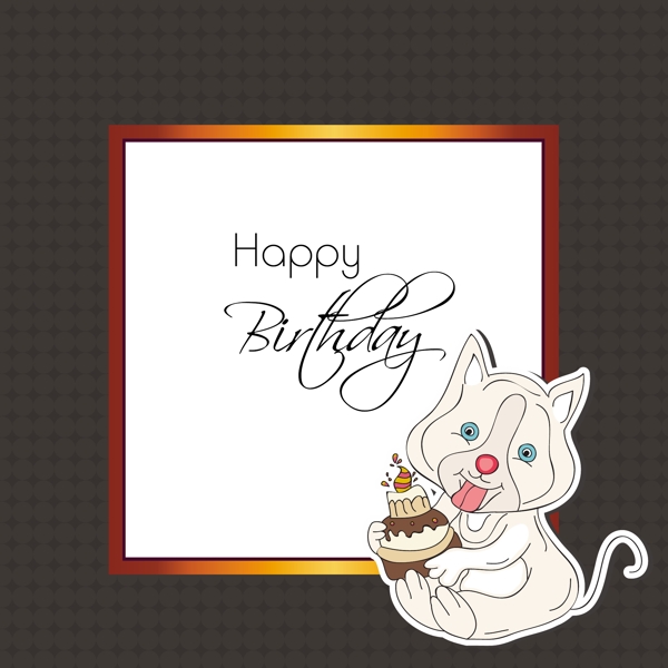 时尚的生日贺卡的小猫抱着美味的蛋糕